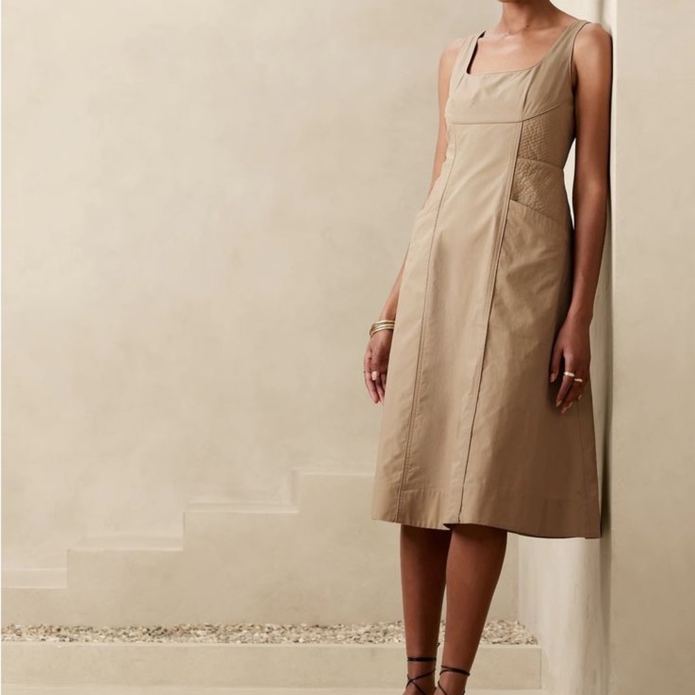 Elegant Banana Republic Seamed Poplin Midi Dress With Pockets Maverick Tan